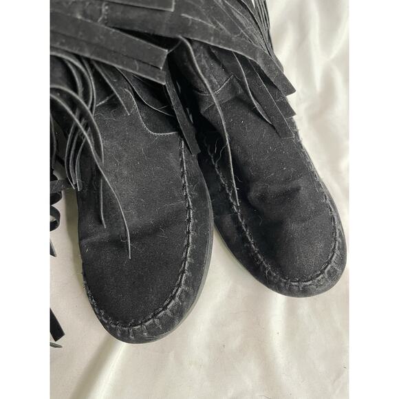 Rampage Fringe Suede Boots Women’s 8M Black Ram-Cammy BOHO Hippie Cosplay Rodeo - Picture 8 of 11